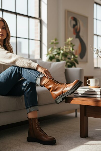 VeliKundura Wanetti Taba Zippered & Lace-Up Rubber Sole Women's Boots