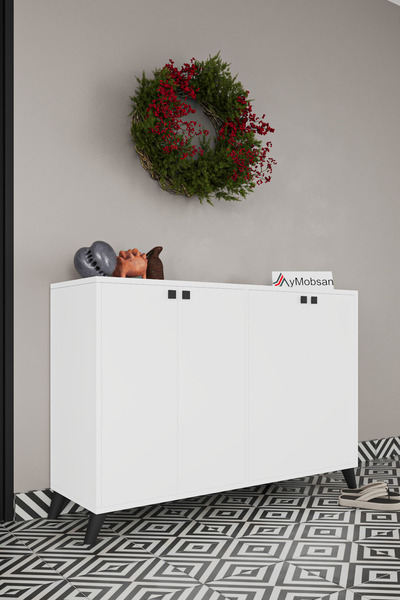 AYMOBSAN Artemis 4 Kapaklı 3 Raflı Ayakkabılık Beyaz