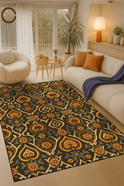 Rugs Modern Halı MOSSO Καφέ Θέμα Παραδοσιακά Μοτίβα Υφαντή Βάση με Σχέδια Μον...