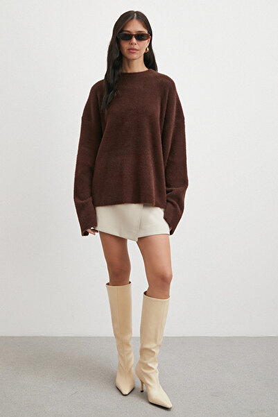 Never more Crew Neck t Sleeve Sweater Brown