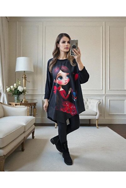 GLAMSI Oversized blouse with modern prints and eco-leather inserts