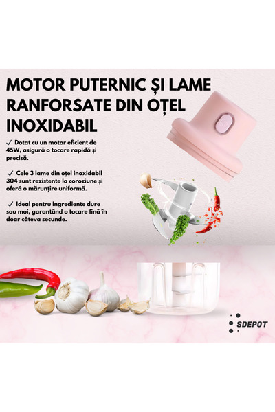 SDEPOT Tocător electric mini de usturoi, alimentat prin USB, motor de 45 W