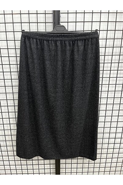 Valdora Vd Jacquard Wool Blend Winter Elastic Waist Straight Cut Mother Skirt