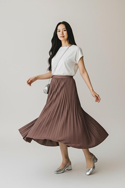 EREN STYLE Pleated Cotton Woven Viscose Winter Skirt(95 cm)-(38-48)