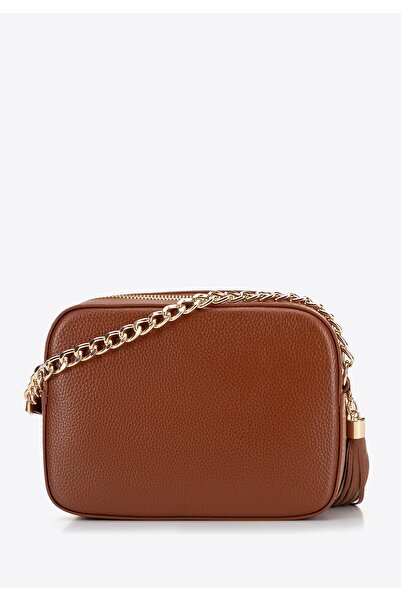 Wittchen Women's leather box messenger bag with chain, brown, leather