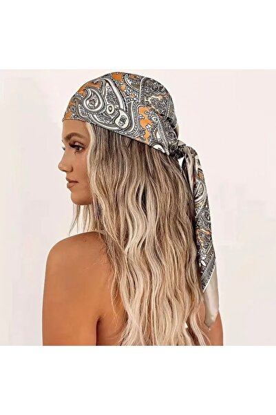 Accessories Hei Beige Patterned Stylish Silk-Look Women's Accessory Scarf Foulard