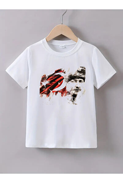 makiteks Μονό και τριπλό βαμβακερό μπλουζάκι για κορίτσια και αγόρια Atatürk με τύπωμα 5 6 7 8 9 10 11 12 13 14 ετών