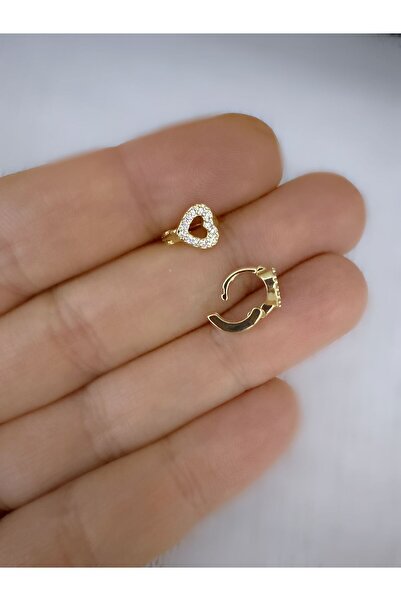 Arescollection 1 ADET ZİRKON TAŞLI İÇİ BOŞ KALP TRAGUS ROOK LOBE UYUMLU MİNİ ...