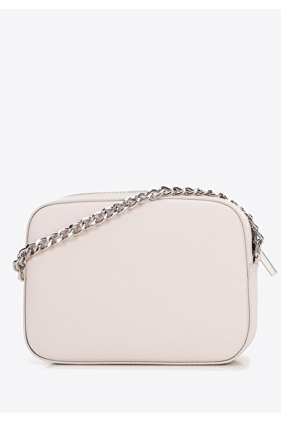 Wittchen Women's boxy saffiano leather messenger bag with chain, ecru, ecru leather