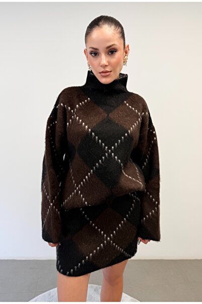 ossons Baklava Patterned Knitwear Skirt Set