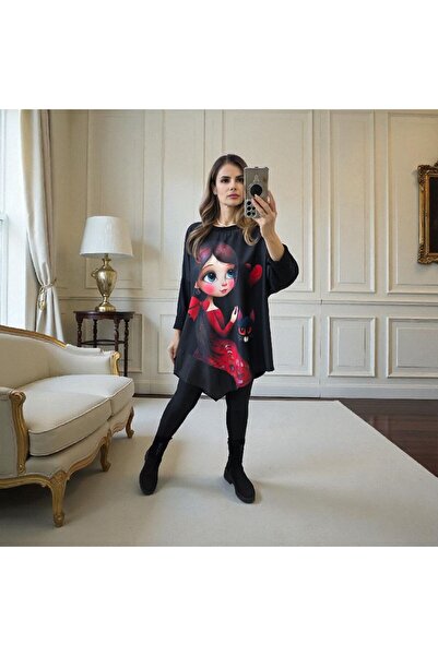 MAXORA SHOP Casual oversized blouse with eco-leather details and fashion prints