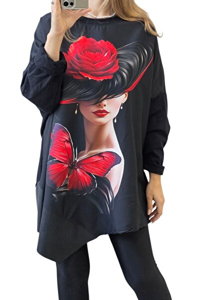 MAXORA SHOP Casual oversized blouse with eco-leather details and fashion prints