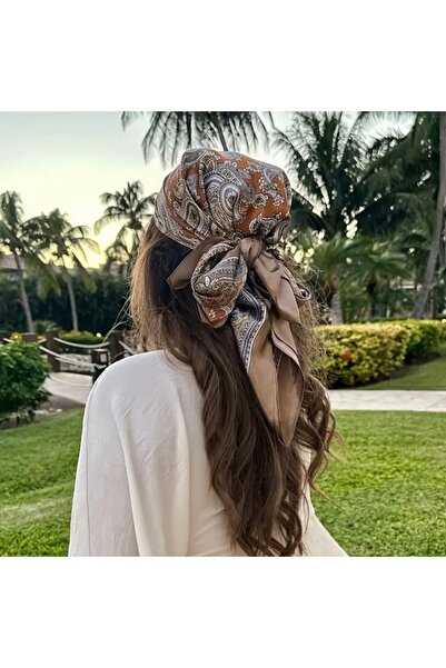 Accessories Hei Beige Patterned Stylish Silk-Look Women's Accessory Scarf Foulard