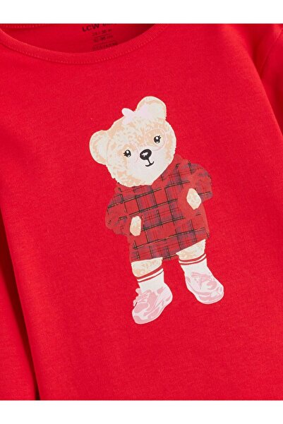 LC Waikiki Lcw Baby Crew Neck Bear Teddy Printed Baby Girl Pajama Set