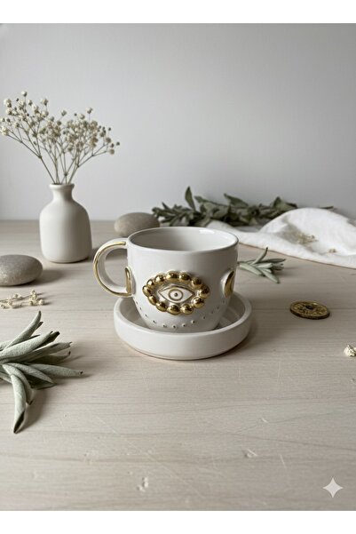 Deniz Kızı Seramik Handmade Ceramic Cup Gold Eye