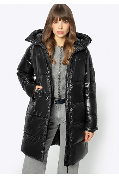 Wittchen Palton matlasat supradimensionat pentru femei, negru, din nailon