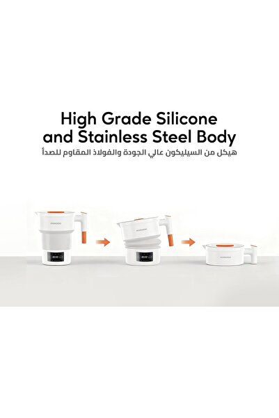 porodo Foldable Cordless Electric Kettle, 850W/600ml, Stainless Steel