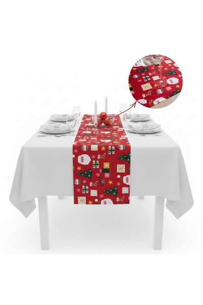 Salestore.ro Table runner 180x40cm, cotton, Waterproof, 3D Christmas print tablecloth, Stain, dirt resistant, Red