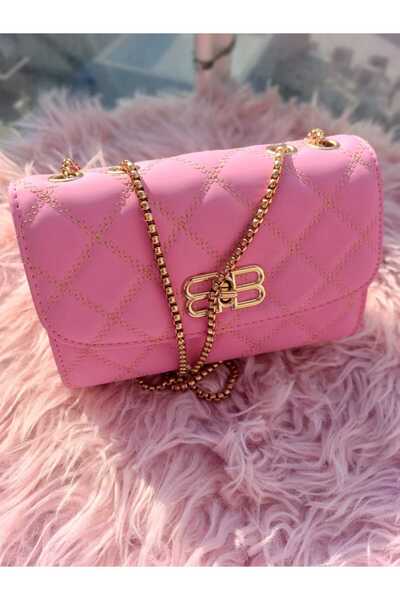 hikayecitaşlar "Chic Pink Quilted Crossbody Bag with Gold Chain Strap"