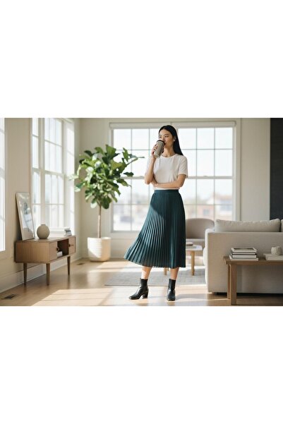 EREN STYLE Pleated Cotton Woven Viscose Winter Skirt(95 cm)-(38-48)