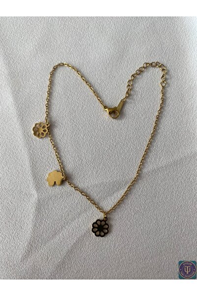 uyguntakıaksesuar Flower Figured Gold Color Stainless Steel Anklet – Adjustable