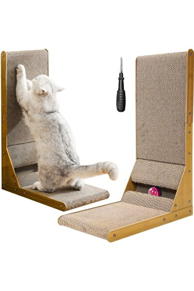 varioshop 2-in-1 Cat Scratching Corner, Horizontal & Vertical, with Play Ball, Beige, 60x40.5x25 cm