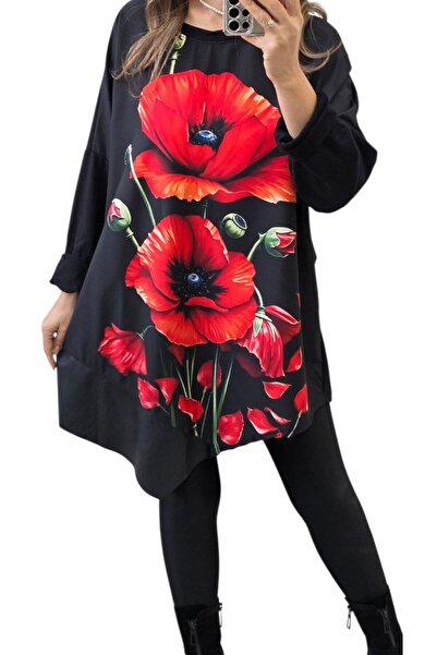 MAXORA SHOP Casual oversized blouse with eco-leather details and fashion prints