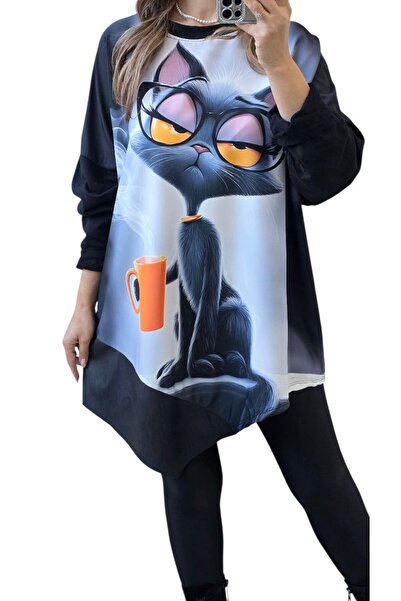 GLAMSI Oversized blouse with modern prints and eco-leather inserts