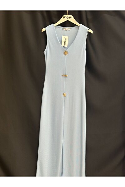 FioriModa V-Neck Zero Sleeve Side Slit Ottoman Fabric Dress