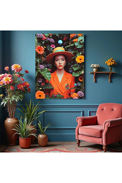 Printees Tablou - Portret suprarealist de femeie cu flori - Canvas pe șasiu -...