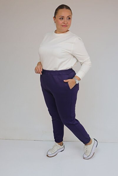 Eslina 59508 Plus Size Piece Leggings with Elastic Waist - Purple