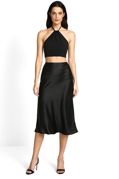 Kahra Collection Midi Boy İnce Saten Etek
