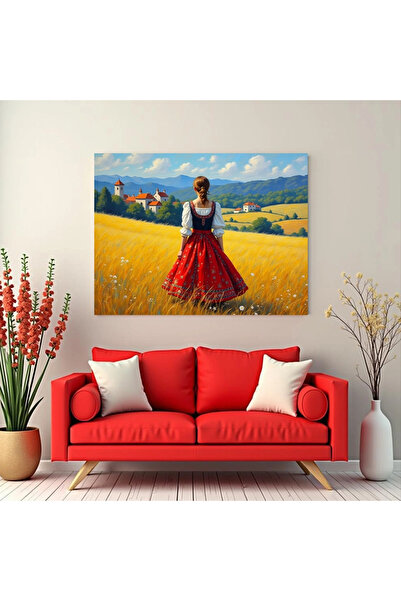 Printees Tablou - Fata de la marginea satului - Canvas pe șasiu - 40x30 cm