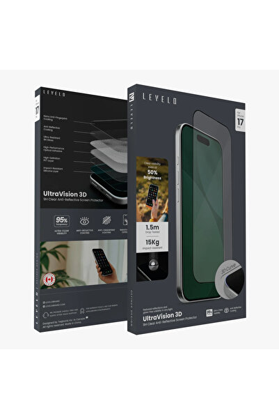 Levelo واقي شاشة Ultravision 3D Ar 9H لهاتف iPhone 17 Pro - شفاف