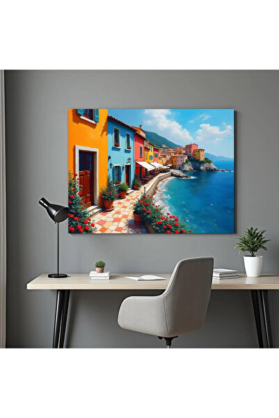 Printees Tablou - Case lângă mare - Canvas pe șasiu