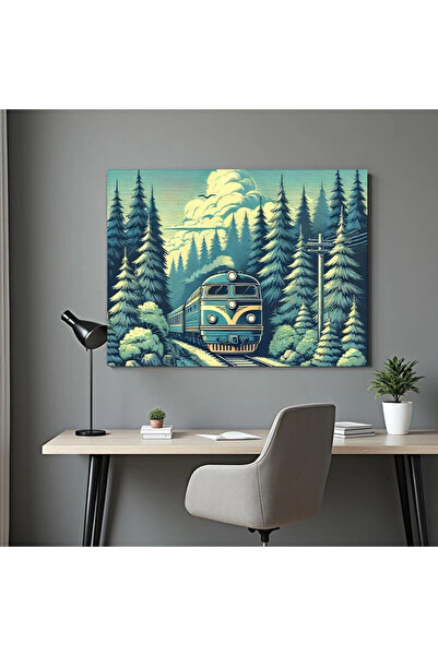 Printees Tablou - Desen cu tren în pădure - Canvas pe șasiu - 40x30 cm