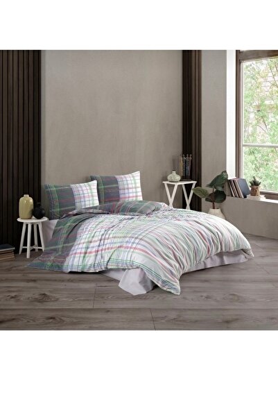 Taç Kristal Ranforce Ekose Gri Çift Kişilik Nevresim Takımı