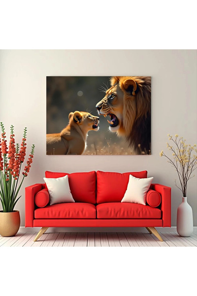 Printees Tablou - Pui de leu cu tatăl său - Canvas pe șasiu - 40x30 cm