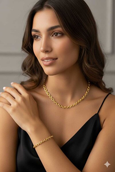 Papatya Silver 925 Ayar 6 mm doç zincir kolye bileklik set.rose.gold.rodaj