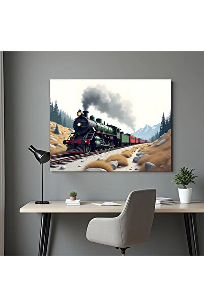 Printees Tablou - Peisaj Montan cu Tren cu Aburi - Canvas pe șasiu - 40x30 cm