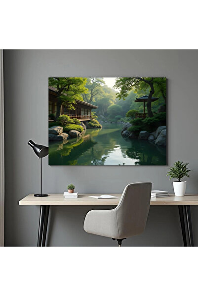 Printees Tablou - Gradina japoneză cu lac - Canvas pe șasiu
