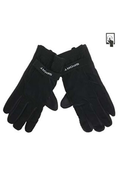 OEM Soft Black 'Sport' Stripe Gloves with Artificial Fur Lining and Touchscreen for Men