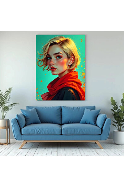 Printees Tablou - Portret cu fular roșu - Canvas pe șasiu - 40x30 cm