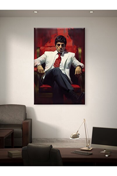 ESLEM Kırmızı Arka Planlı Mafya Portresi Kanvas Tablo – Kaliteli Baskı Film T...