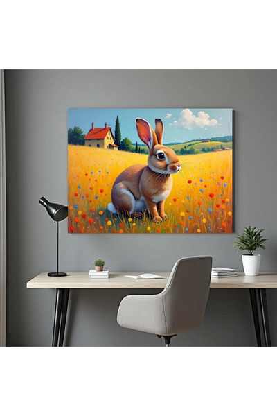 Printees Tablou - Lan de grâu cu iepure - Canvas pe șasiu - 40x30 cm