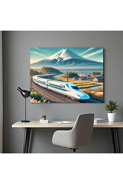 Printees Tablou Tren Shikansen la Fuji - Canvas pe șasiu - 40x30 cm
