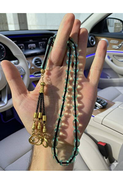 A-STİL TAKI Men's Surmene Three Star Gold Plated Tassel Powder Amber Prayer Beads