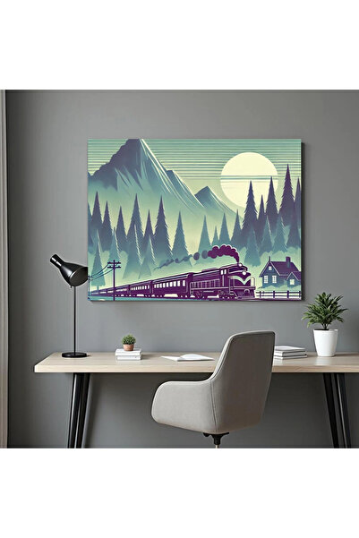 Printees Tablou Peisaj cu tren - Canvas pe șasiu