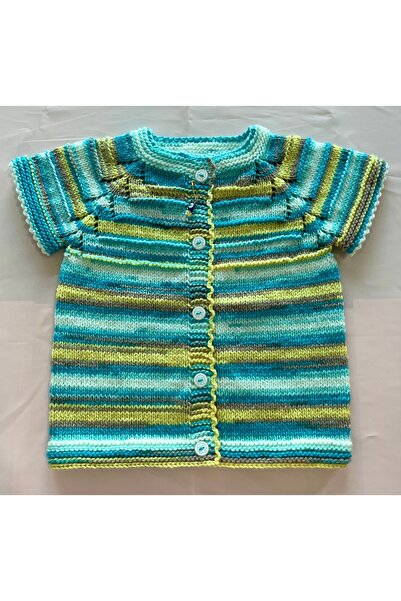 MOJOMIX Mavi Sarı Batik El Örgüsü Bebek Yeleği