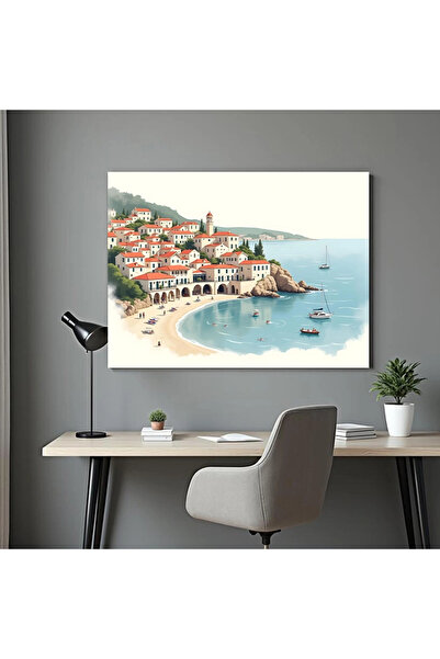 Printees Tablou - Ilustrație cu plajă lângă oraș